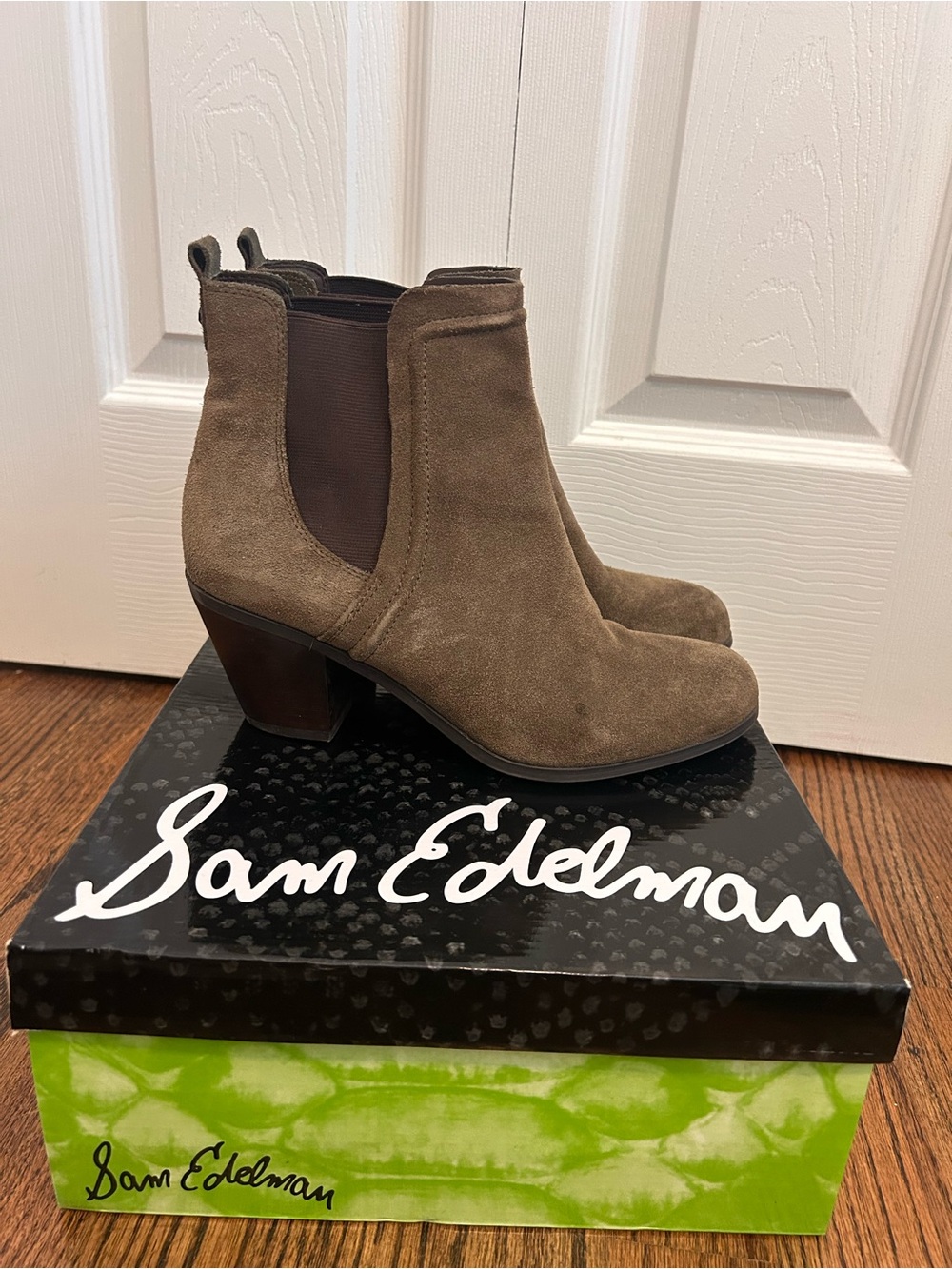 Sam Edelman Suede Ankle Chelsea Booties in Taupe